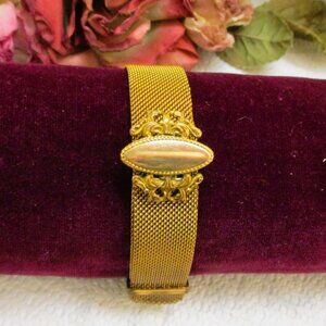 VICTORIAN Gold Filled Mesh Slide Bracelet ~ ANTIQUE Gold Fancy Slide Bracelet